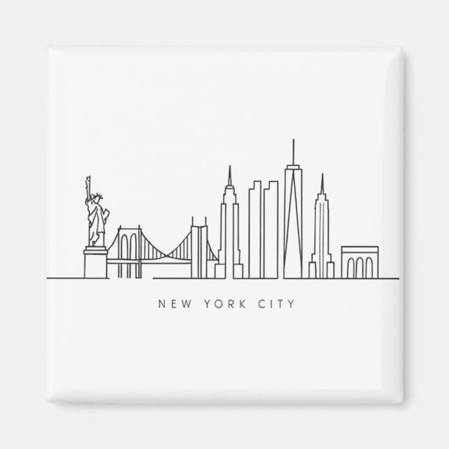 Íman Minimalist New York City Skyline Line Art (Frente)