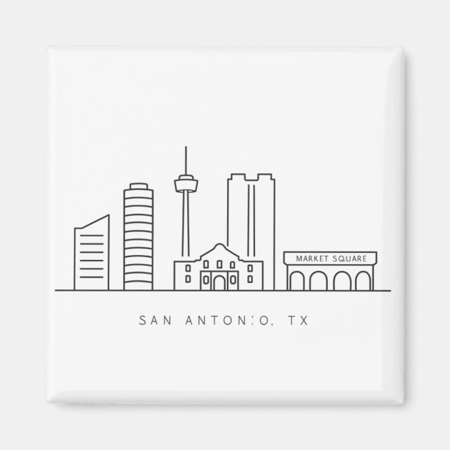 Íman Minimalist San Antonio Skyline Line Art (Frente)