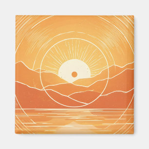 Íman Minimalista Montanha Oceano Retro Pôr do Sol Zen