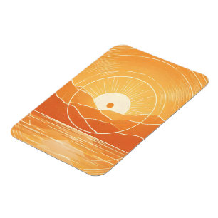 Íman Minimalista Zen Montanha Oceano Retro Pôr do Sol