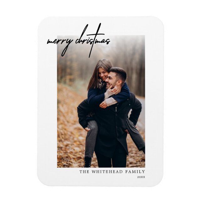 Íman Mínimo preto - Cartão de Natal de Feliz Branco (Vertical)