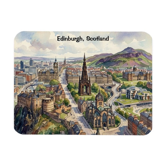 Íman Mínimo Vista da Cidade de Edimburgo Escócia Aquare (Horizontal)
