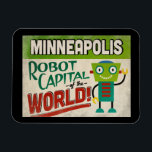 Íman Minneapolis Minnesota Robot - Engraçado Vintage<br><div class="desc">Um encantador imã de viagens vintage Minneapolis Minnesota com um robô engraçado e amigável,  junto com um texto divertido no estilo retrô que diz,  "Veja você em Minneapolis"</div>
