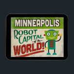 Íman Minneapolis Minnesota Robot - Engraçado Vintage<br><div class="desc">Um encantador imã de viagens vintage Minneapolis Minnesota com um robô engraçado e amigável,  junto com um texto divertido no estilo retrô que diz,  "Veja você em Minneapolis"</div>