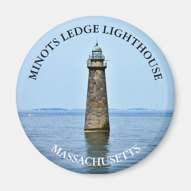 Íman Minots Ledge Lighthouse Massachusetts Round Magnet (Frente)