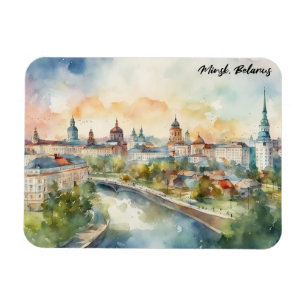 Íman Minsk Colorido Belarus Pintura Aquarela Cidade