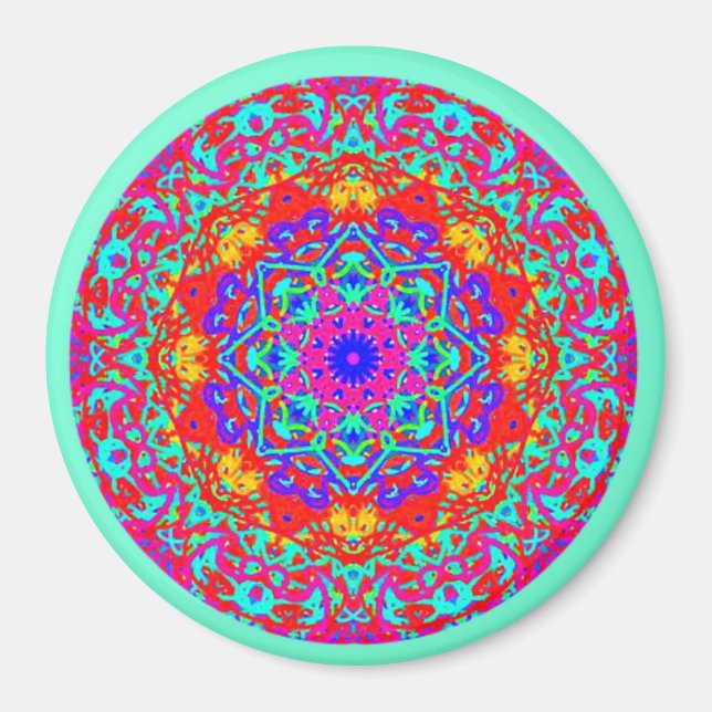 Íman Mint Fuschia Mandala Style Magnet (Frente)