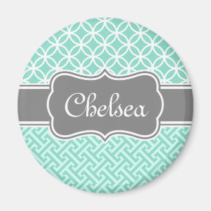 Íman Mint Greek Key and Circle Patterns Grey Name