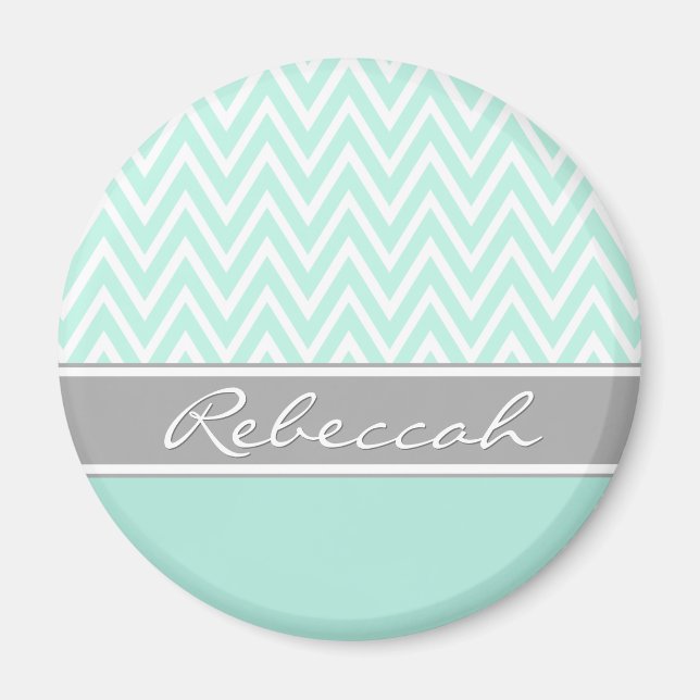Íman Mint Green White Chevron Zigzag - Nome da Cinza do (Frente)