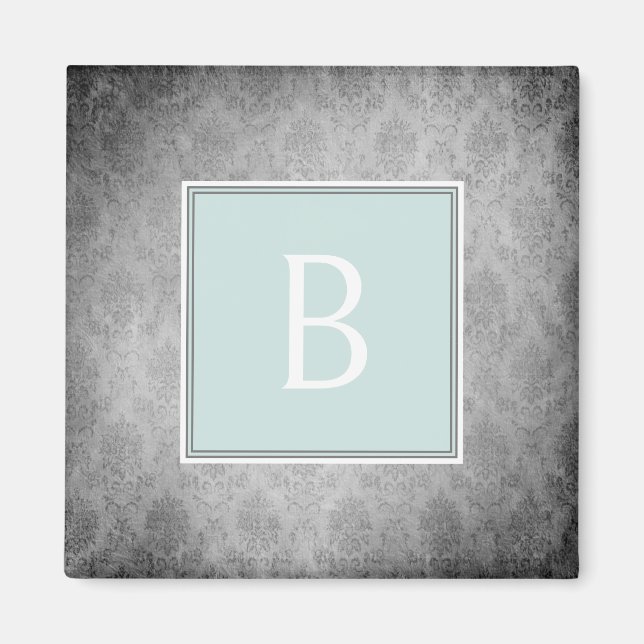 Íman Mint Vintage Damask Monograma Magnet (Frente)