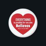 Íman Miracle Bible Verse Red Heart Encouraging Believe<br><div class="desc">This cute magnet features a red heart with the powerful Bible verse of Mark 9:23.   It's a nice inspirational gift for Valentine's Day or any other occasion when encouragement is needed.</div>