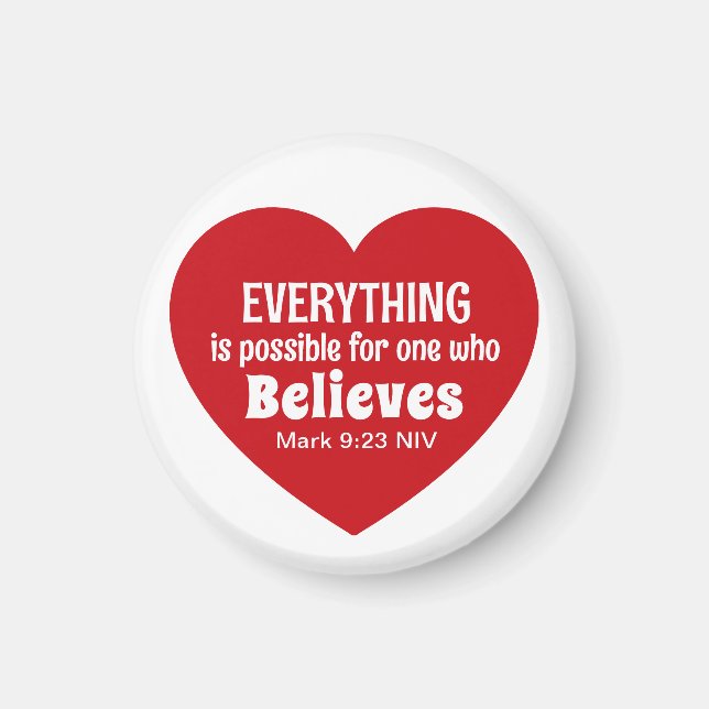 Íman Miracle Bible Verse Red Heart Encouraging Believe (Frente)