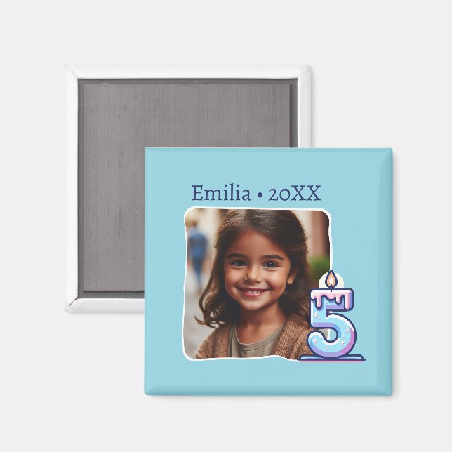 Íman Mis Cinco Años Cumpleaños con Foto (Front/Back)