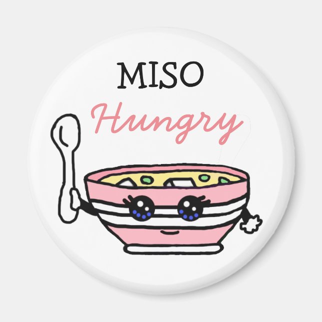 Íman MISO Fome, engraçado, Comida de Cartoon Miso Soup (Frente)