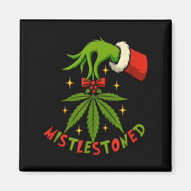 Íman Mistlestoned Weed Leaf Funny Stoner Christmas  (Frente)