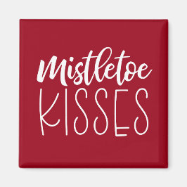 Íman Mistletoe Kisses Typografia Red Christmas