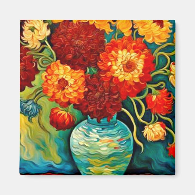 Íman Mistura de Dahlias em vaso (Frente)