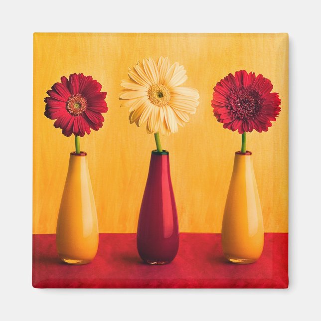Íman Misturado Amarelo Gerbera Daisies Fundo Laranja (Frente)