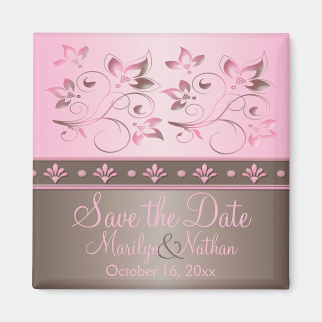Íman Mocha e Magnet Favor do Casamento Floral Rosa (Frente)