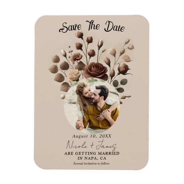 Íman Mocha Mousse Bege Marrom Floral Salve A Data (Vertical)