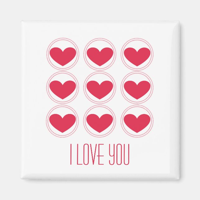 Íman Mod Hearts Love Magnet, Rosa Escuro (Frente)