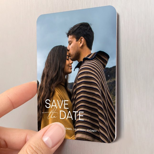 Íman Modelo de Convite de Noivado com Data de Casamento (Modern Save the Dates Wedding Invitation Template Magnet)