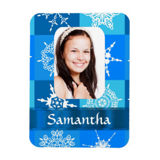 Íman Modelo de foto de floco de neve azul