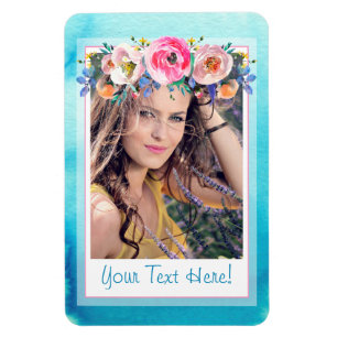 Íman Modelo de Fotografia Floral Azul Cor-de-Rosa, Apre
