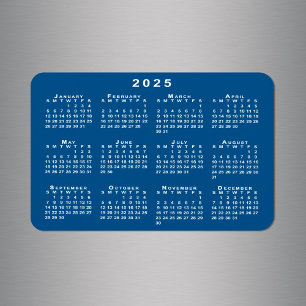Íman Modelo de fundo azul de calendário branco 2025