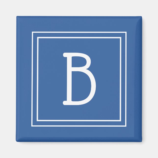 Íman Modelo de Letra Inicial de Monograma Moderno Azul- (Frente)