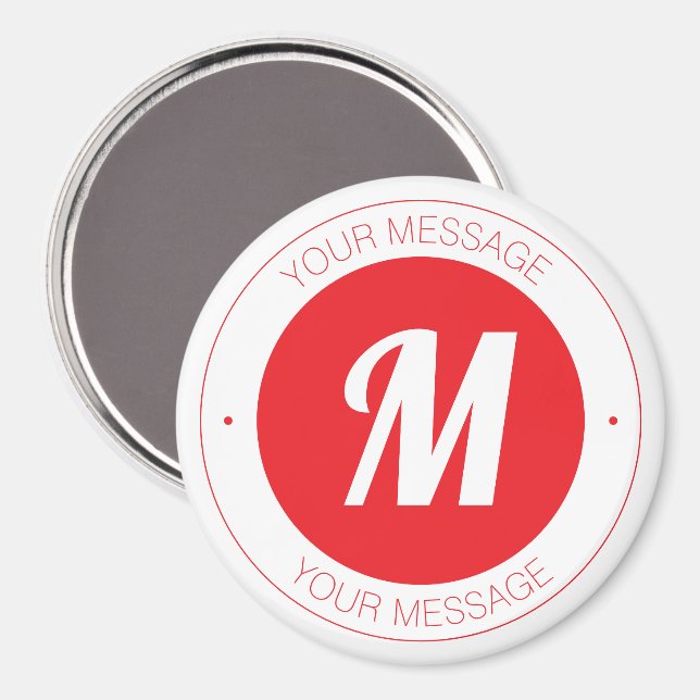 Íman Modelo de Monograma Personalizável e Texto Circula (Front/Back)