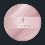 Íman Modelo de Rosa Elegante moderno monograma<br><div class="desc">Monograma Moderno Elegante Rosa com Modelo redondo Dourado.</div>