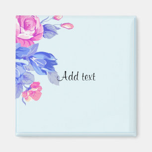 Íman Modelo floral pastel bonito, rosa e azul, 
