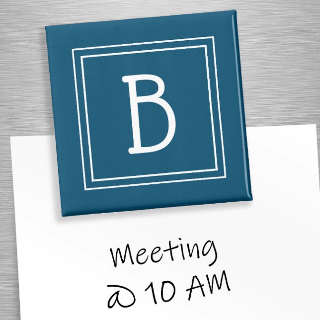 Íman Modelo moderno de inicial monogramada simples azul (Framed Simplistic Monogrammed Letter Initial Blue Magnet)