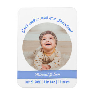 Íman Modern Baby Boy Photo Birth Announcement Grandma