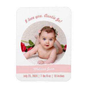 Íman Modern Baby Girl Photo Birth Announcement Auntie