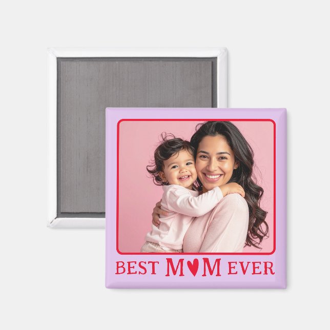 Íman Modern Best Mom Ever Purple Photo Magnet (Front/Back)
