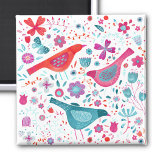 Íman Modern Bird Floral Watercolor<br><div class="desc">Pássaros aquosos modernos e contemporâneos e padrão de flores em verde-lacrimogêneo,  rosa magenta e vermelho sobre fundo branco. Arte original de Nic Squirrell.</div>