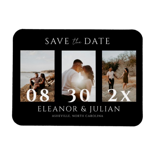 Íman Modern Black 3 Photo Film Strip Save the Date (Horizontal)