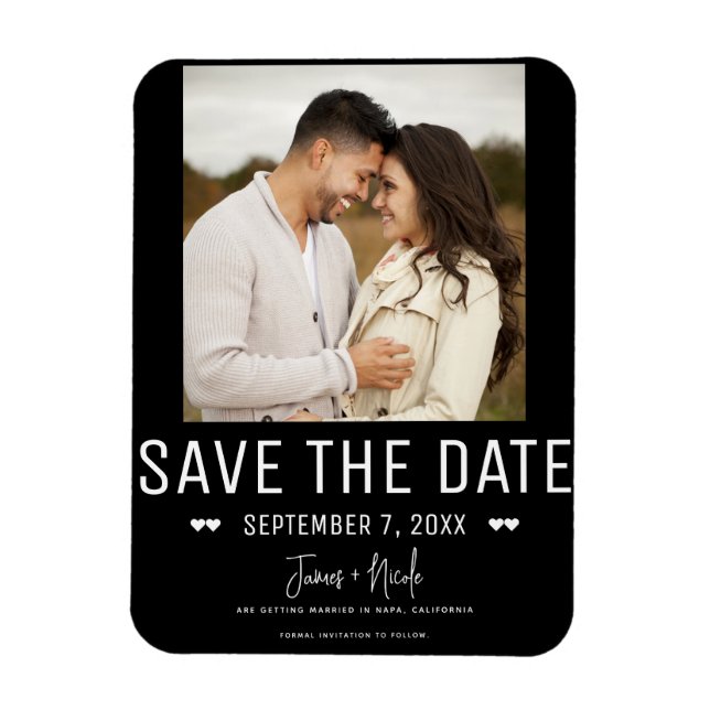 Íman Modern Black Save the Date Wedding Photo (Vertical)