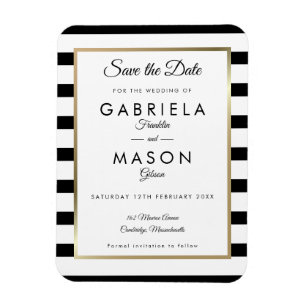 Íman Modern Black White Stripe Save the Date