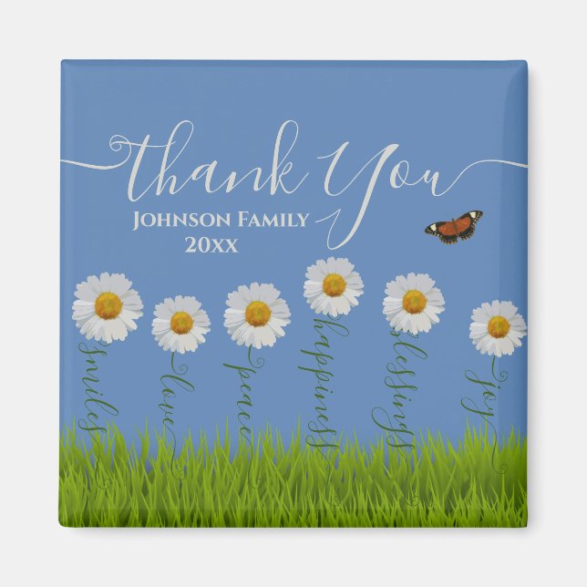 Íman Modern Blue Daisy Floral Obrigado Tipografia (Frente)