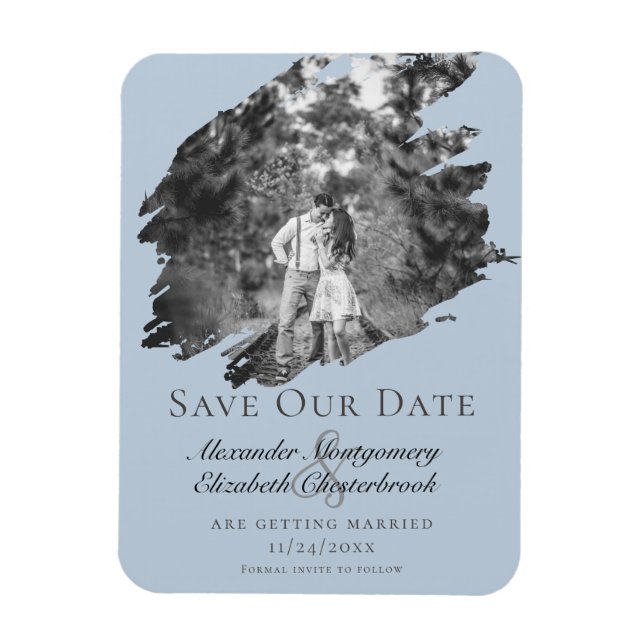 Íman Modern Brushstroke Photo Save the Date Blue (Vertical)
