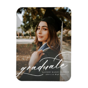 Íman Modern Calligraphy Photo Graduation Magnet 