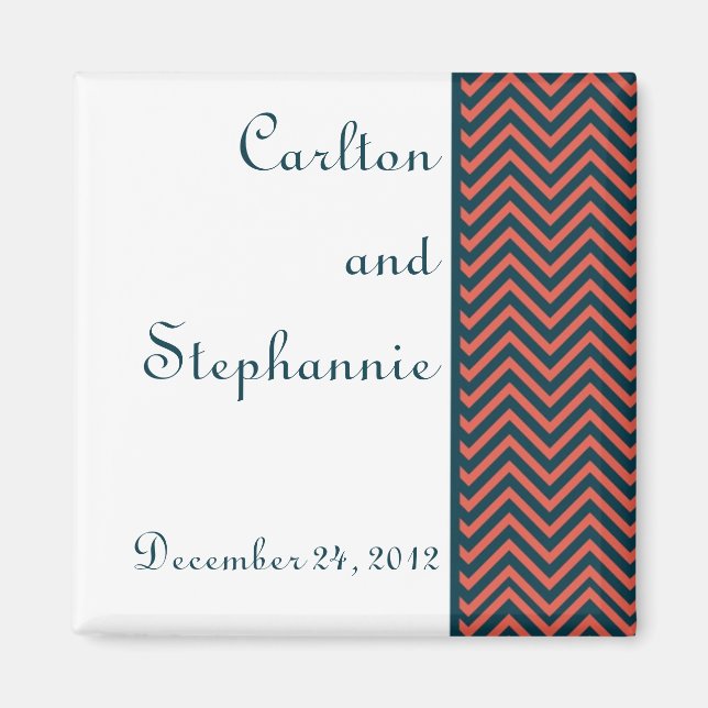Íman Modern Chevron Neon Coral/Magnet De Casamento De M (Frente)