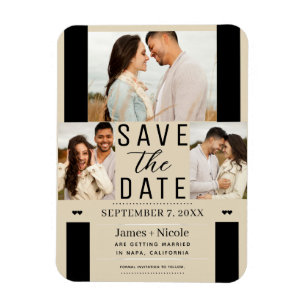 Íman Modern Light Tan Save the Date 3 Photo Wedding (Ca