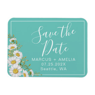 Íman Modern Light Teal & White Daisies Salva A Data
