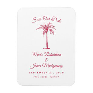 Íman Modern Magenta Beach Wedding the Date