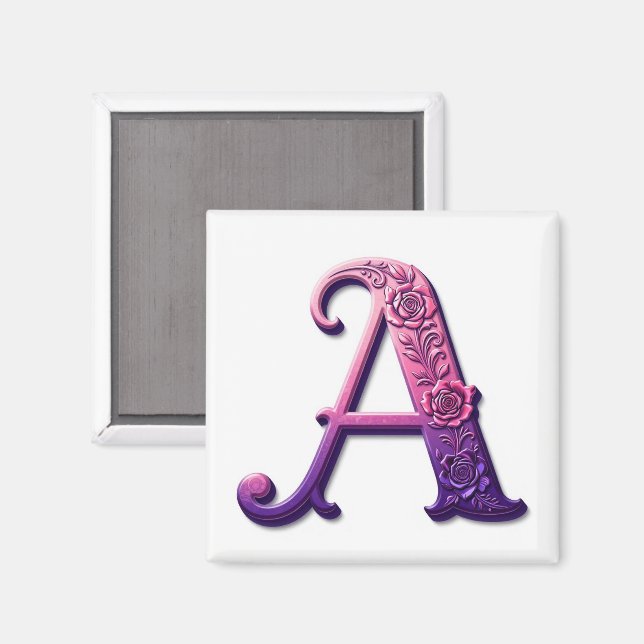 Íman Modern Metallic Rosemaling Letter A, Pink/Purple (Front/Back)