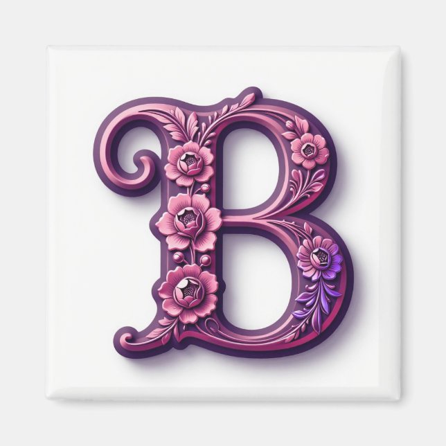 Íman Modern Metallic Rosemaling Letter B, Pink/Purple (Frente)